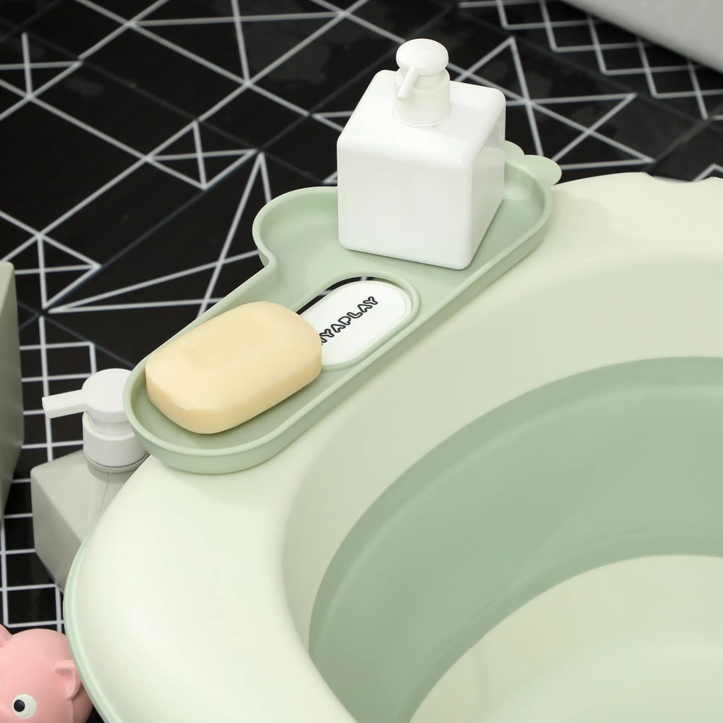 Banheira Dobrável Bebé com Almofada de Banho Suporte Orifício de Drenagem e de Chuveiro 86x53x25,5 cm Verde
