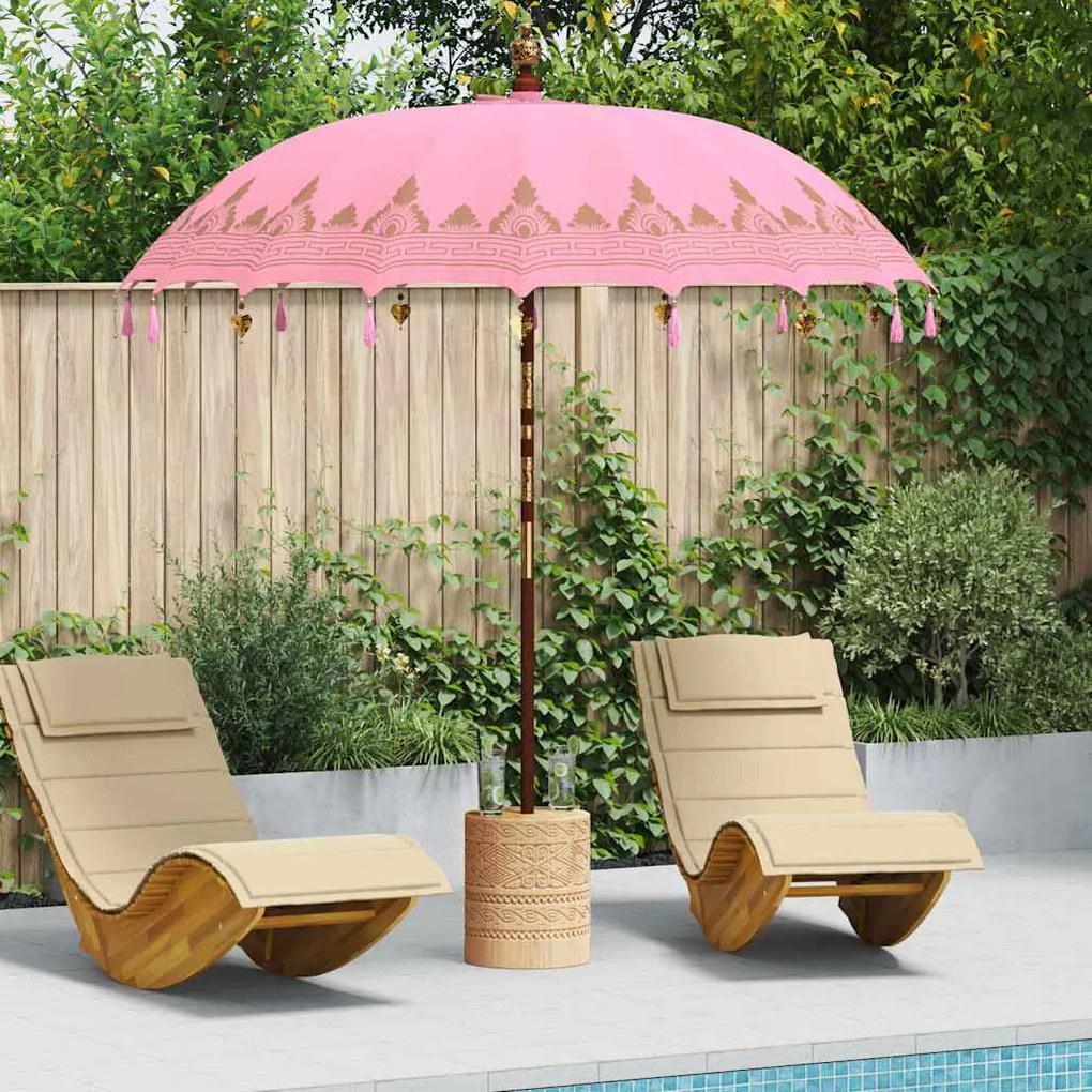 Parasol Balinês Rosa 210-220 cm Algodão, madeira sólida