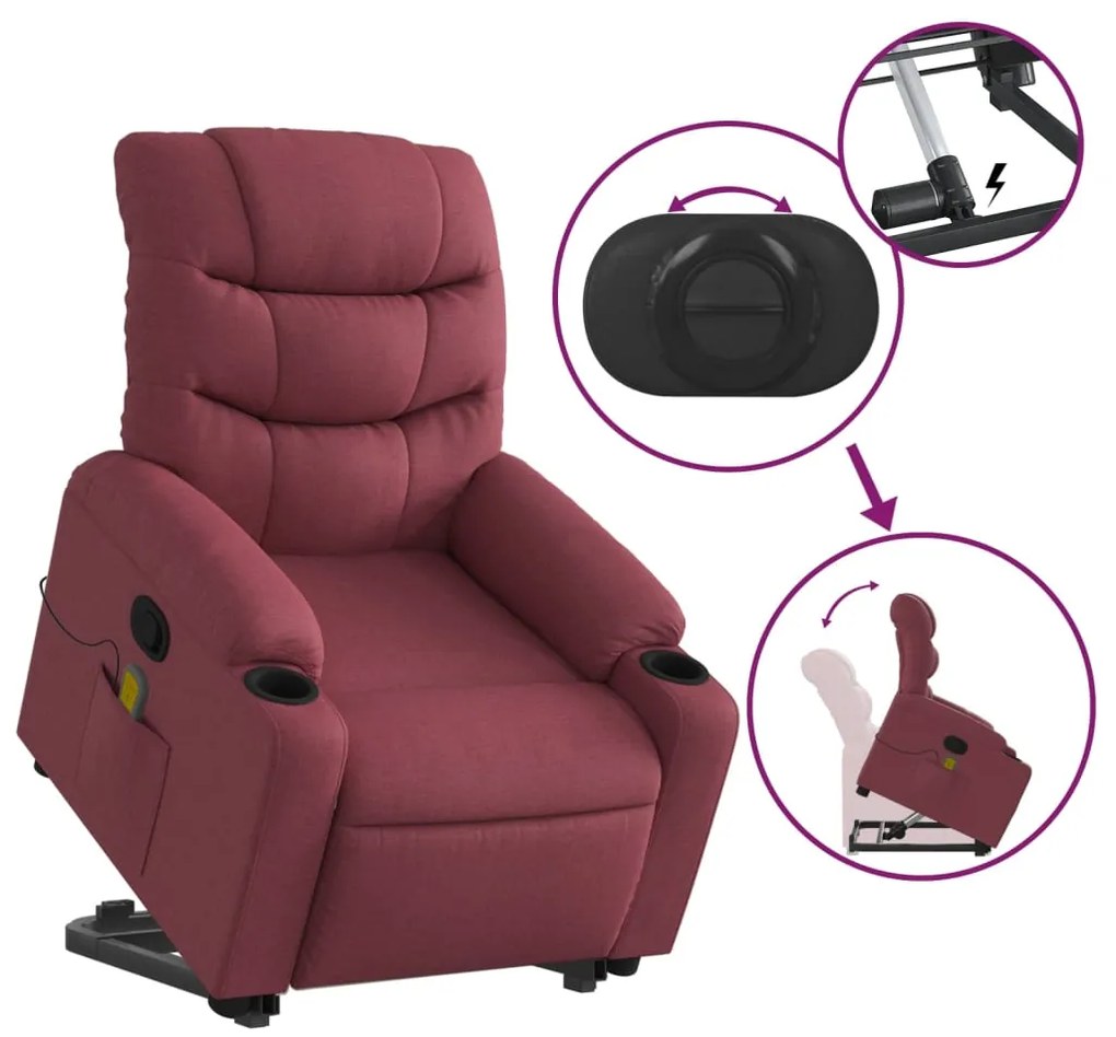 Poltrona de massagens reclin. elevatória tecido vermelho tinto