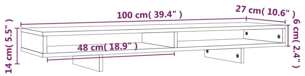 Suporte para monitor 100x27x14 cm madeira pinho maciça branco