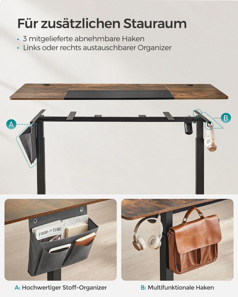 Secretária regulável em altura eléctrica 70 x 160 x (72-120) cm Castanho Vintage e Preto