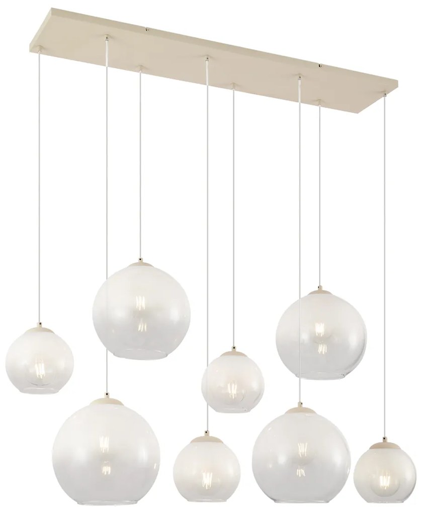 Candeeiro suspenso Art Déco bege com vidro branco 8-luzes - Sandra