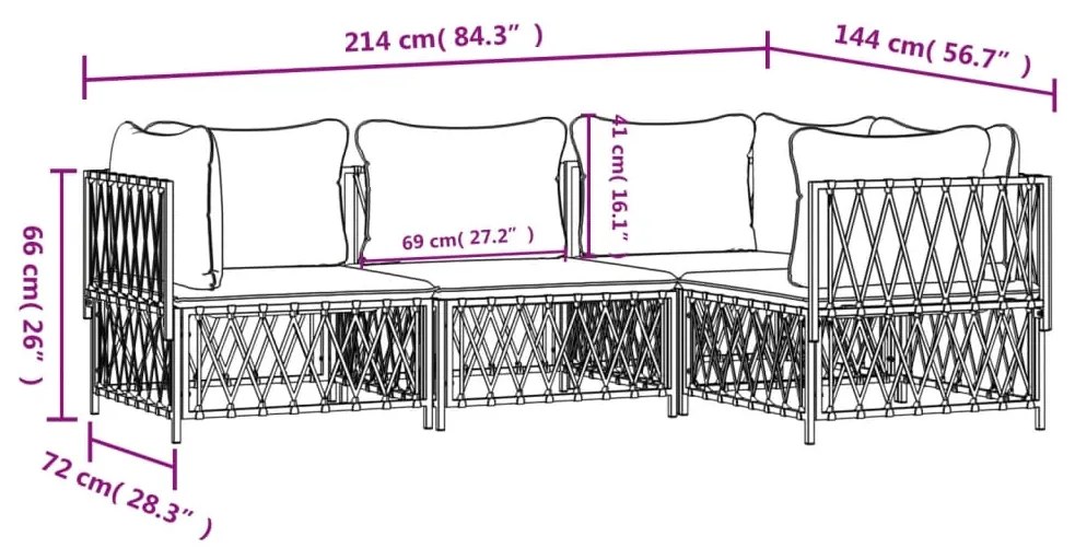 4 pcs conjunto lounge de jardim com almofadões aço antracite