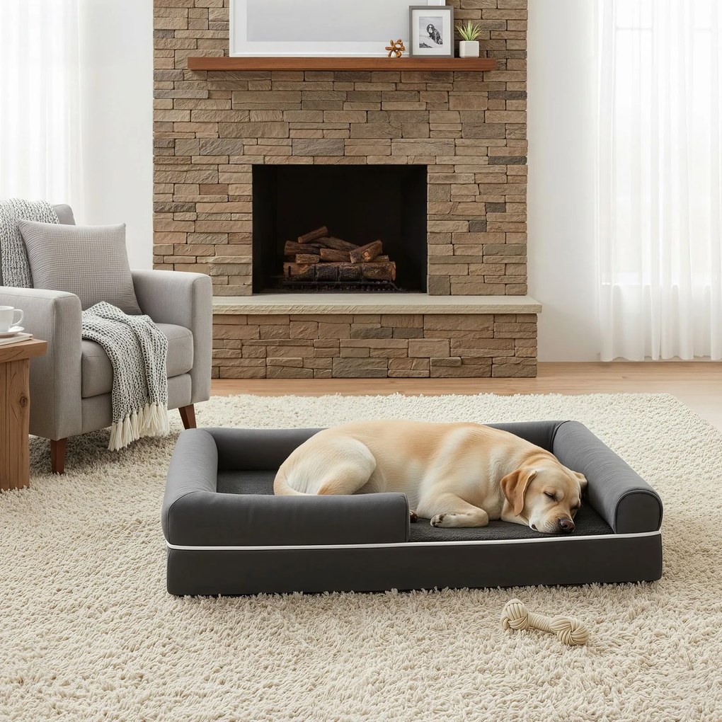Cama ortopédica para animais de estimação 106,5 x 71,5 cm x 18,5 cm com capa removível, sofá para cães para a sala de estar, estofamento macio cinzent