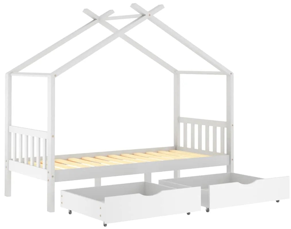 Estrutura cama criança c/ gavetas 90x200 cm pinho maciço branco