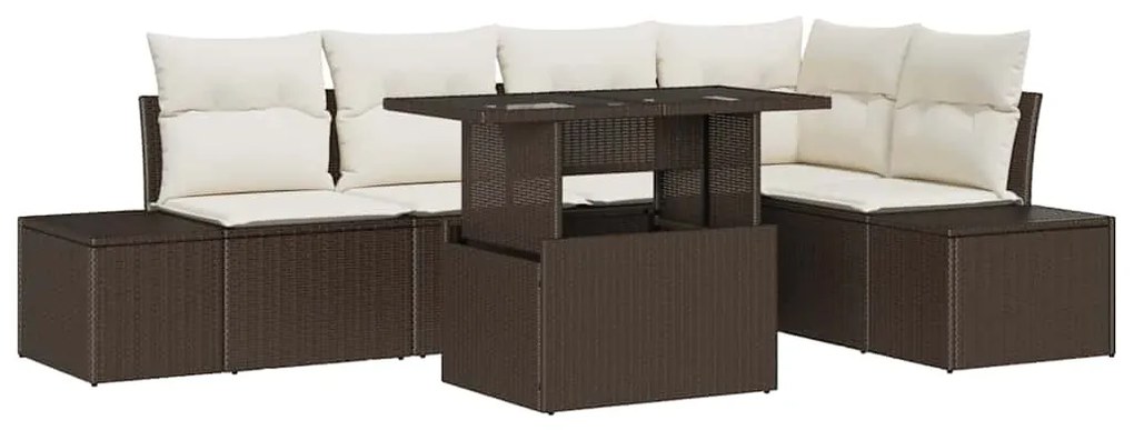 Conjunto de Sofás de Jardim com 6 Peças e Almofadas Marrom em Rattan P
