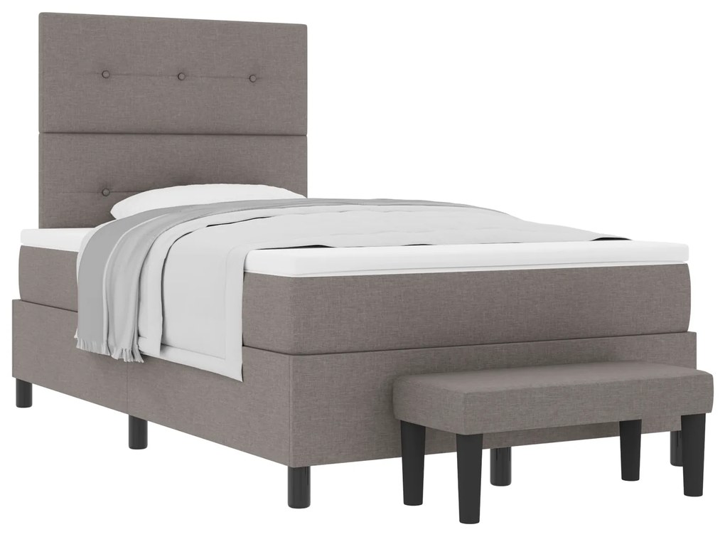 Cama Box Spring com Colchão e Banco Taupe 120x190 cm Tecido