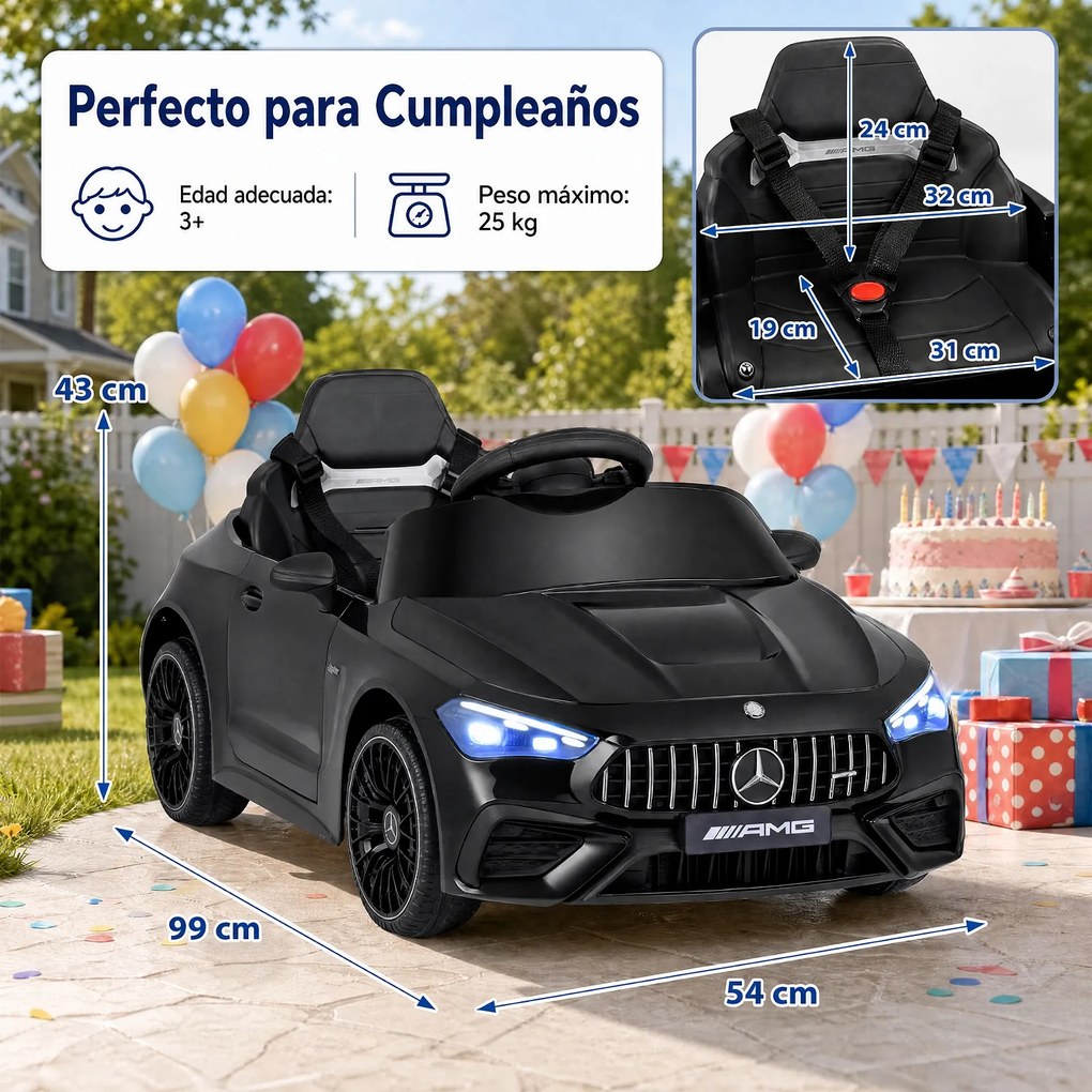 Carro Elétrico Infantil 2 a 5 anos até 25 kg, 99 x 54 x 43 cm, Comando à Distância, Preto