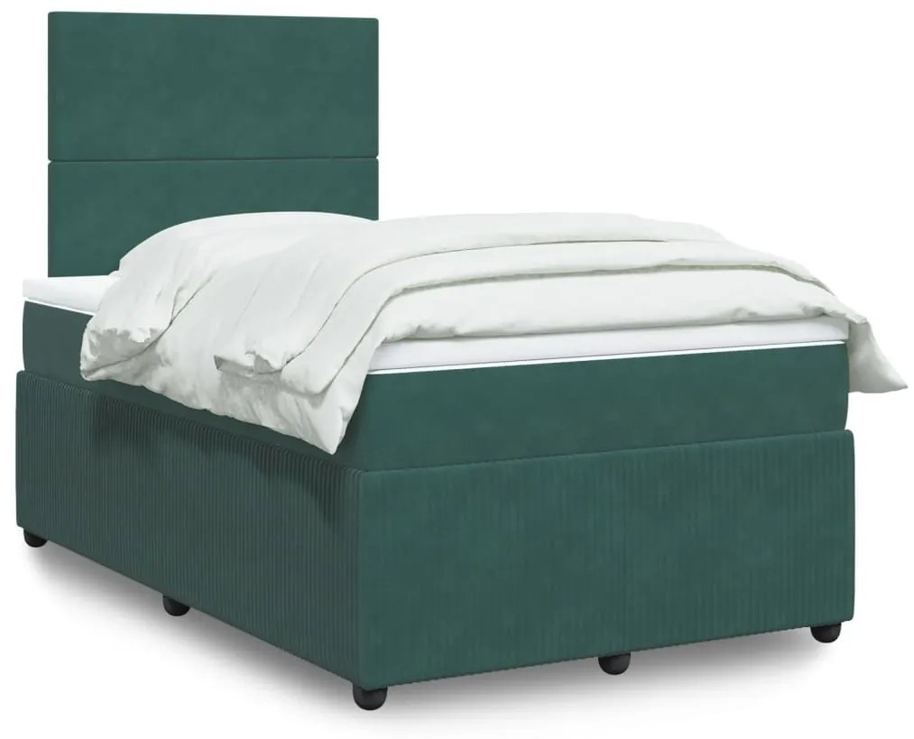 Cama boxspring com colchão 120x200 cm veludo verde-escuro