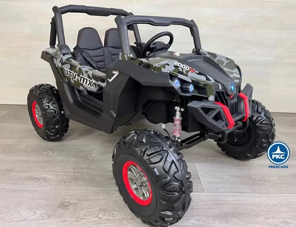 Carro elétrico para crianças Todo terreno Buggy UTV 4x4 MP4 12V 2 Lugares Verde Camuflado
