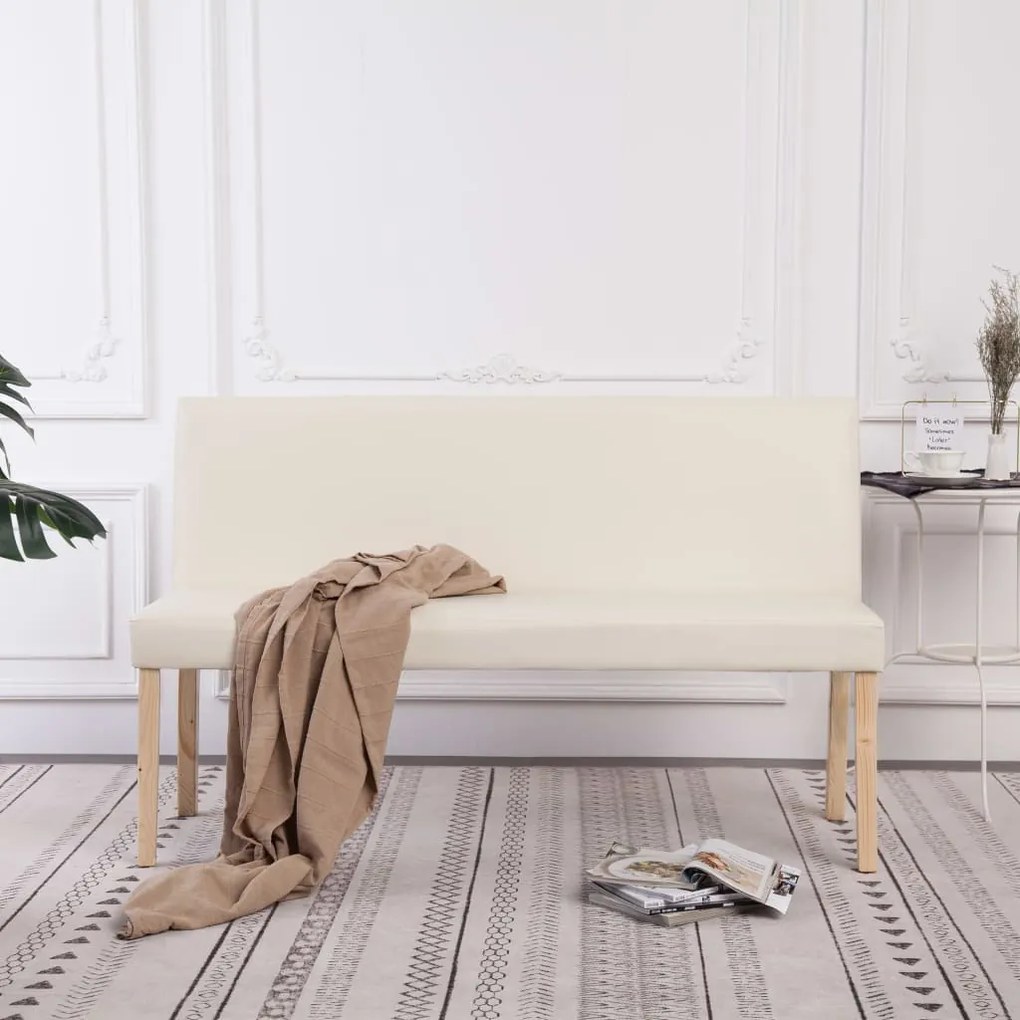 vidaXL Banco 139,5 cm couro artificial cor creme