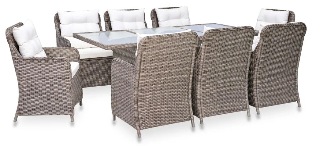 vidaXL 9 pcs conjunto de jantar para jardim vime PE castanho