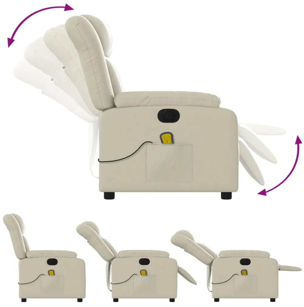 Poltrona massagens reclinável elétrica couro artificial creme