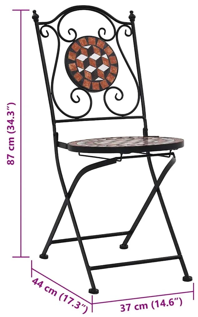 Cadeiras bistrô em mosaico 2 pcs cerâmica castanho
