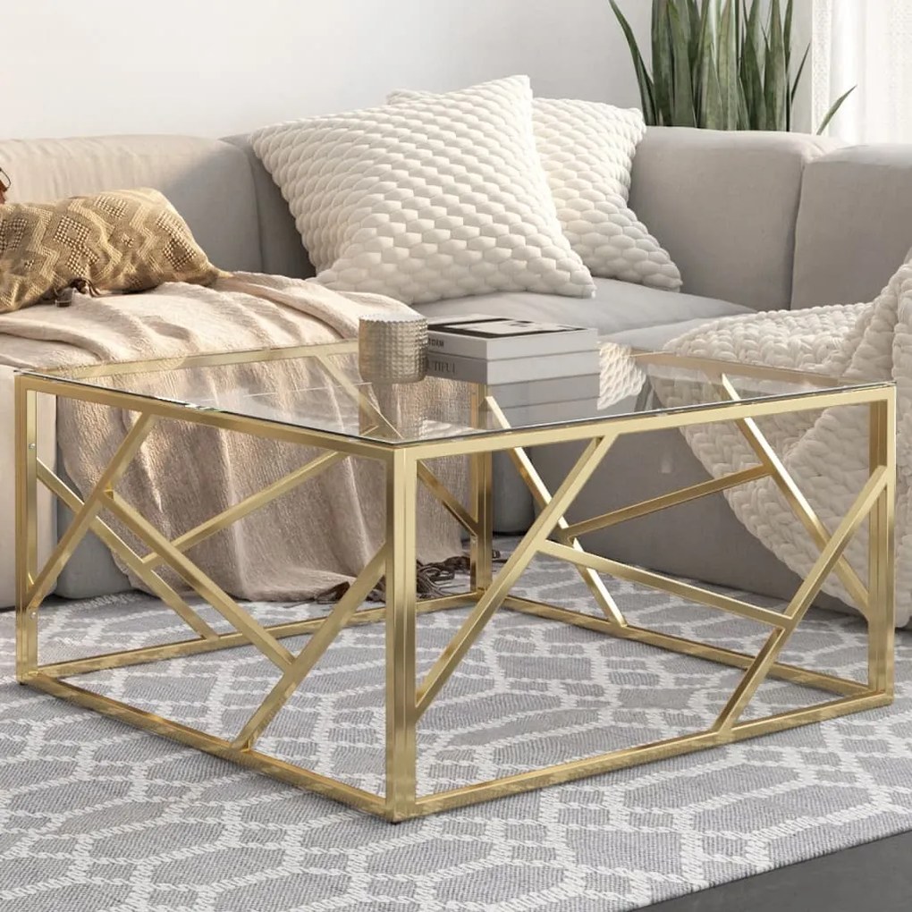 vidaXL Mesa de centro aço inoxidável e vidro temperado dourado