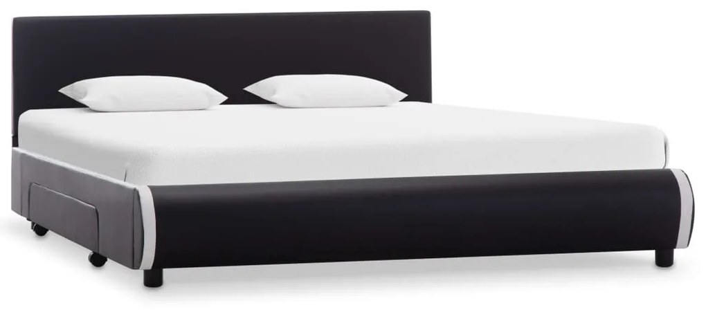 vidaXL Estrutura de cama com gavetas 140x200cm couro artificial preto