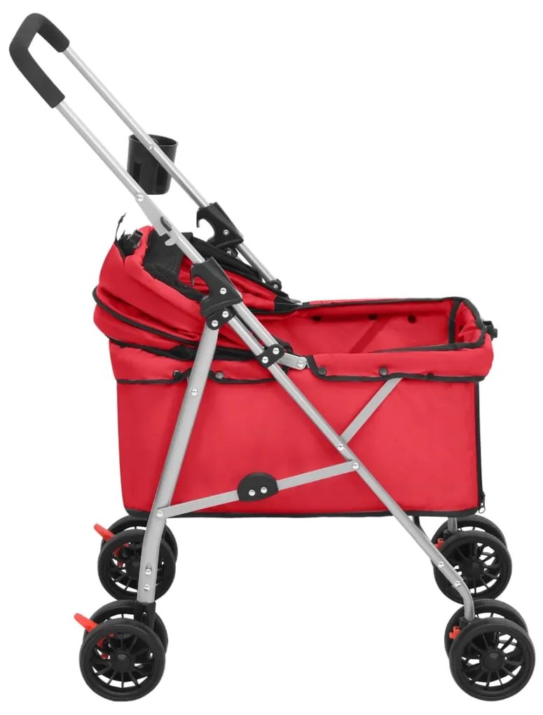 Carrinho dobrável para cães 76x50x100 cm tecido oxford vermelho