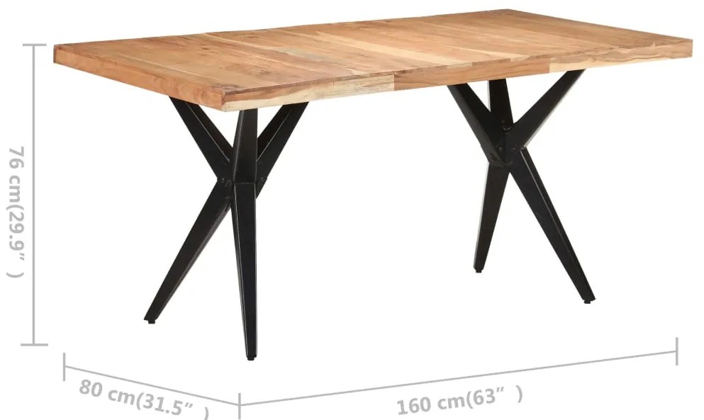 Mesa de jantar 160x80x76 cm madeira de acácia maciça