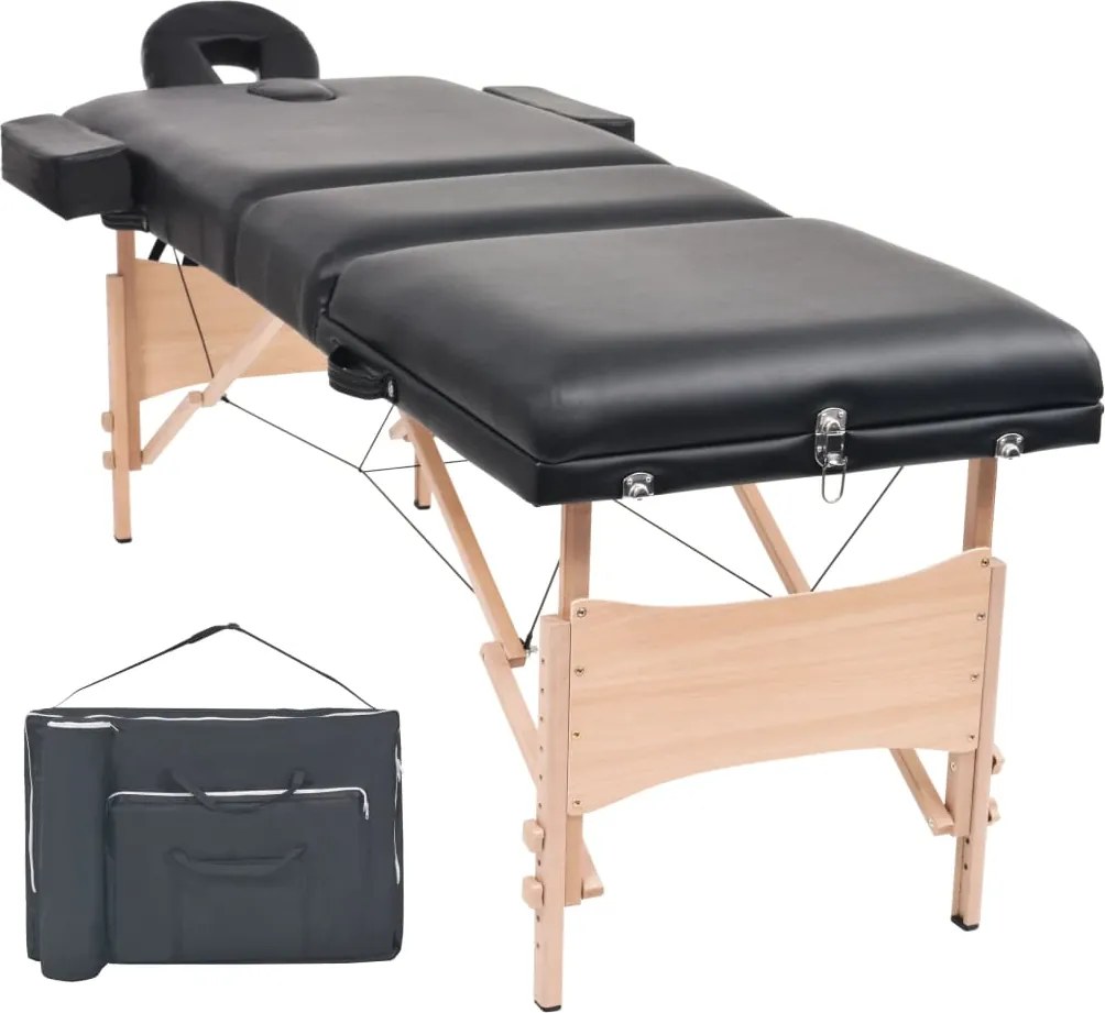 vidaXL Mesa de massagem dobrável de 3 zonas 10 cm espessura preto