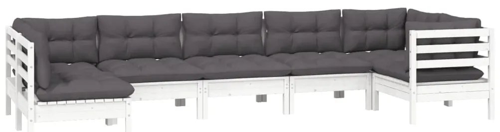 7 pcs conjunto lounge de jardim c/ almofadões pinho branco