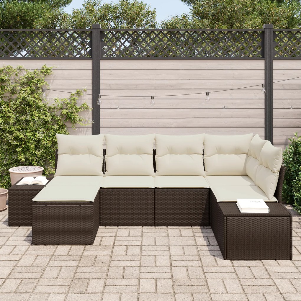 Conjunto de Sofás de Jardim em 6 Peças com Almofadas Castanho em Ratta
