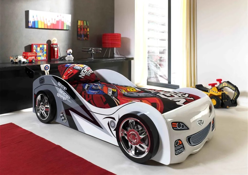 Cama Carro para Crianças 90x200cm BRAP BRAP CAR BRANCA