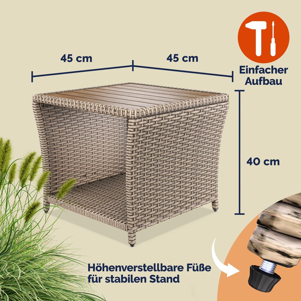 Mesa de apoio Jardim Polyrattan 45x45x40cm creme