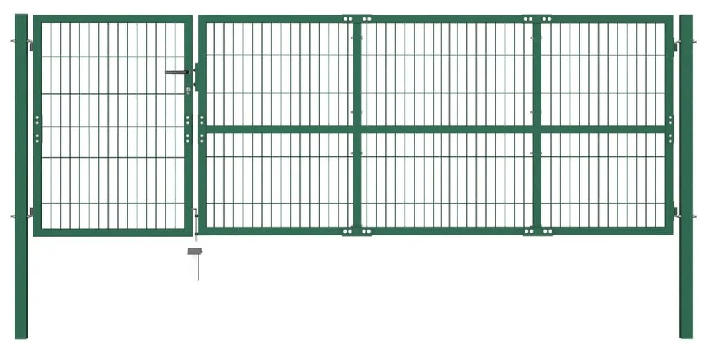 142569 vidaXL Portão p/ cerca de jardim com postes 350x100 cm aço verde