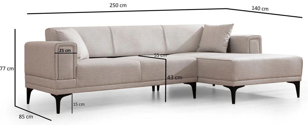 Sofá-Cama de Canto Horizon – Ecru – 250x140 cm