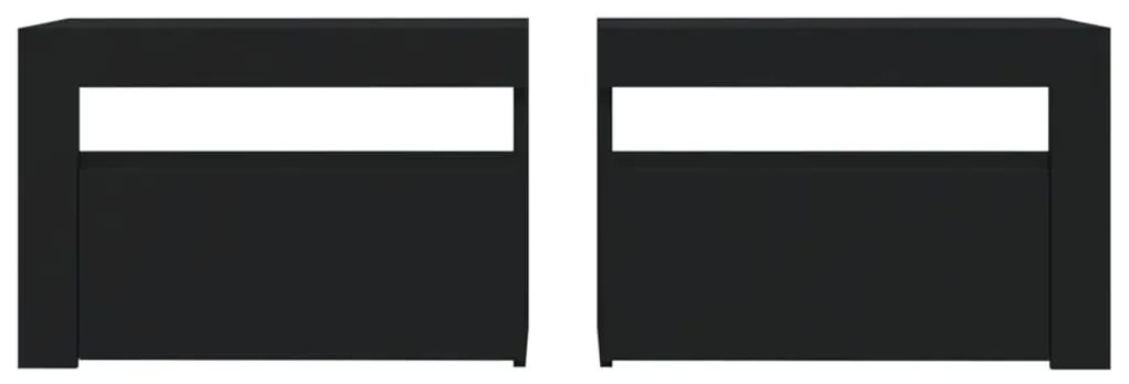 Mesas cabeceira c/ luzes LED 2 pcs 60x35x40 cm preto