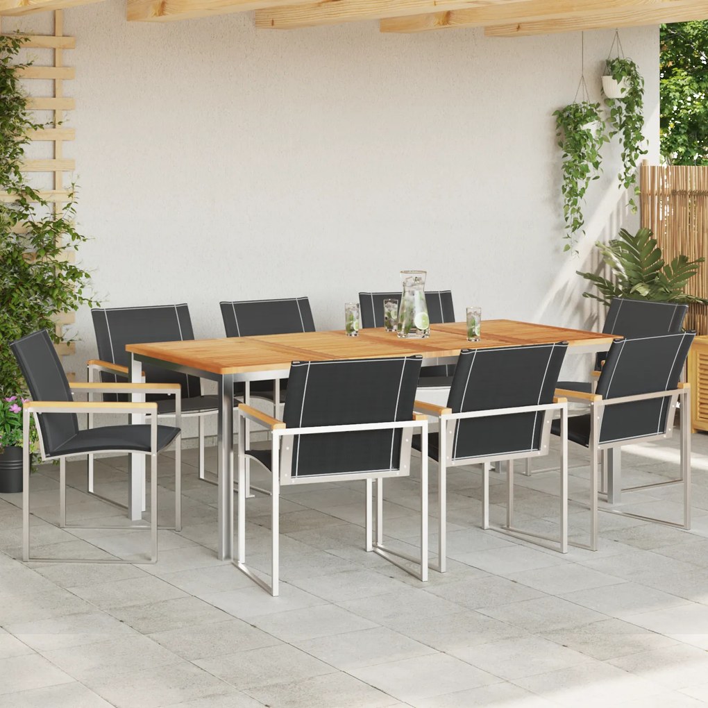 Conjunto de Jantar de 9 Peças vidaXL Madeira Sólida de Acácia