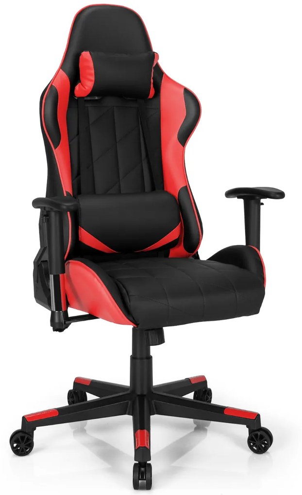 Cadeira giratória para gaming ergonómica para computador Reclinável Ajustável em estilo Carrera com almofada lombar Vermelho e preta