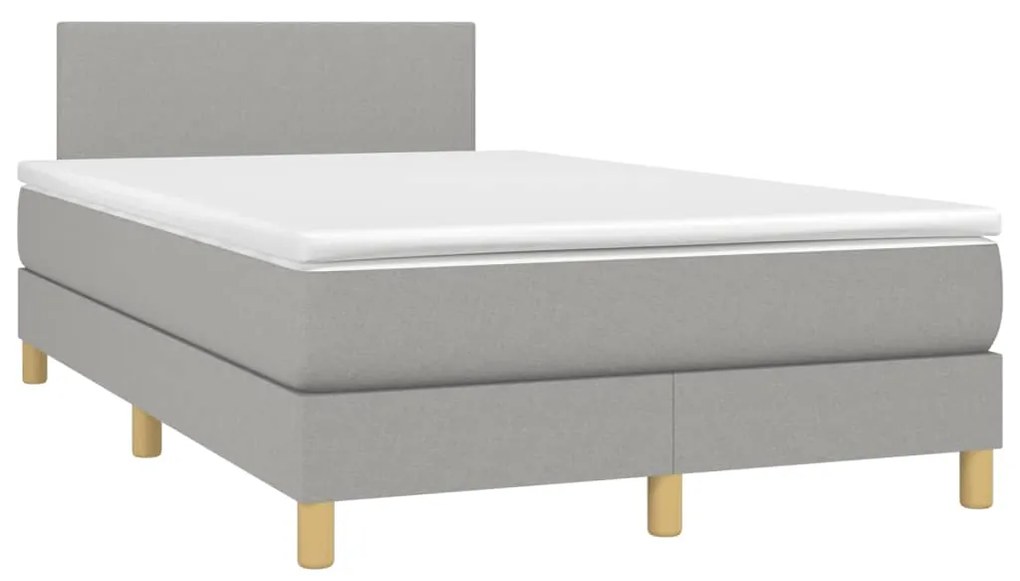 Cama box spring c/ colchão e LED 120x200 cm tecido cinza-claro