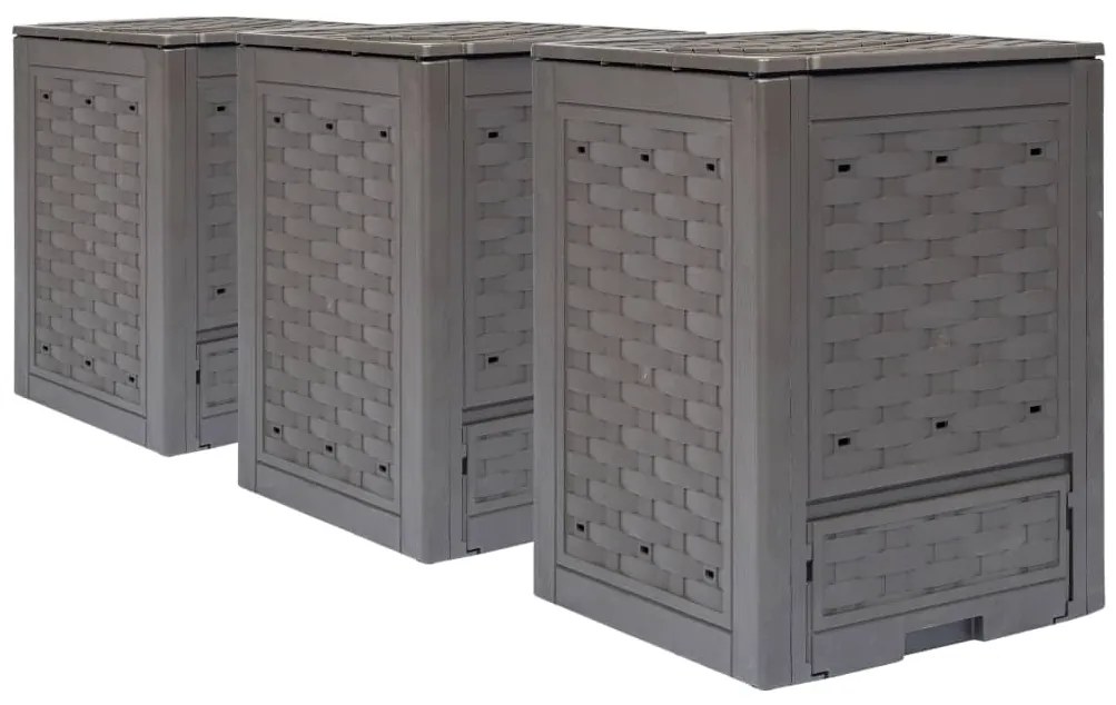 Compostores jardim 3pcs 60x60x83cm 900L plástico vime castanho