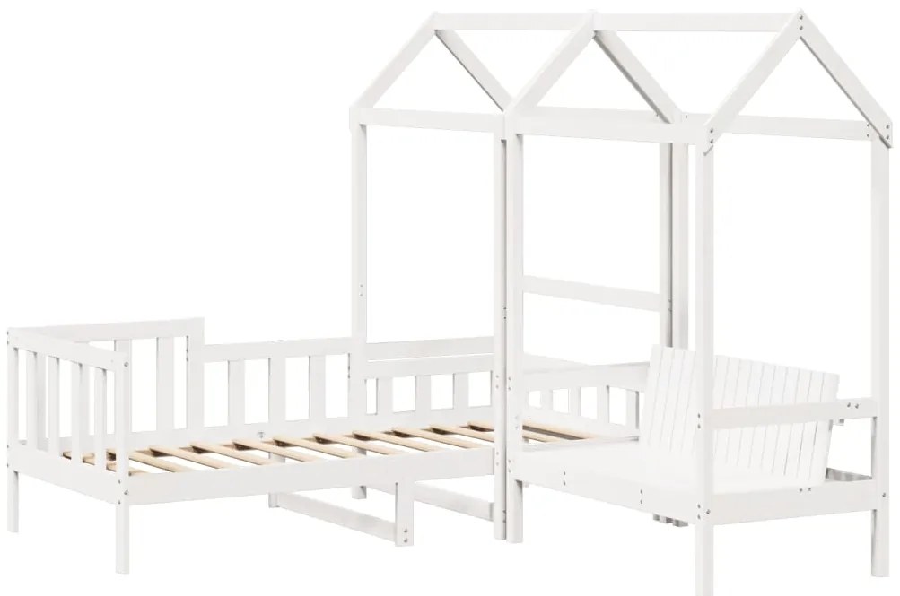 Conj. sofá-cama e banco c/ telhado 90x190cm pinho maciço branco