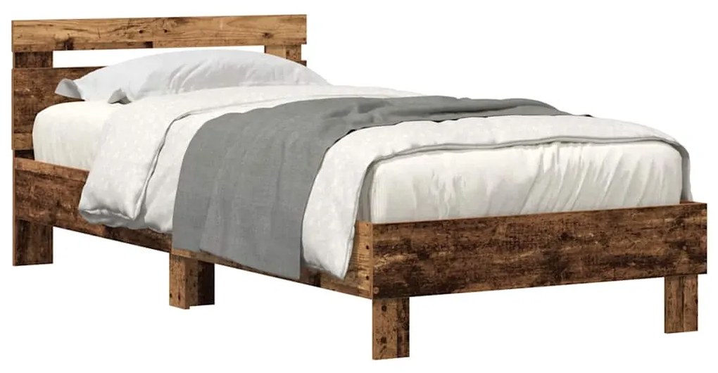 Estrutura de Cama sem Colchão com Luzes LED Madeira Velha 90x190 cm