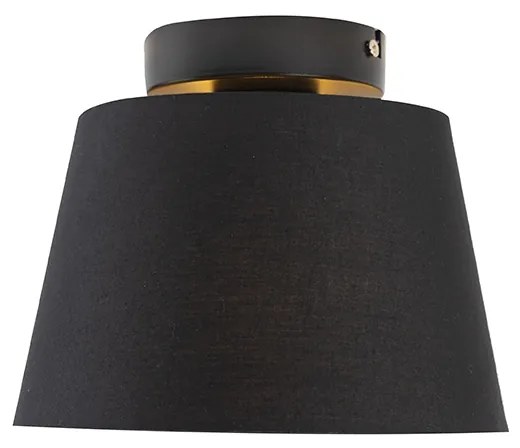 Candeeiro de teto com abajur de algodão preto com dourado 20 cm - Combi Preto Clássico / Antigo