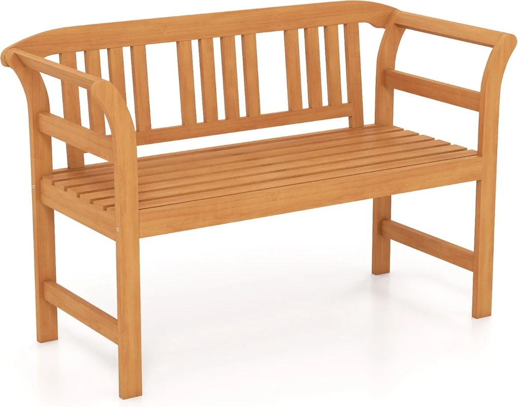 Banco jardim exterior em madeira de acácia para 2 pessoas com encosto e braços rayados, capacidade para 360 kg, para alpendre, pátio, relvado ou pisci