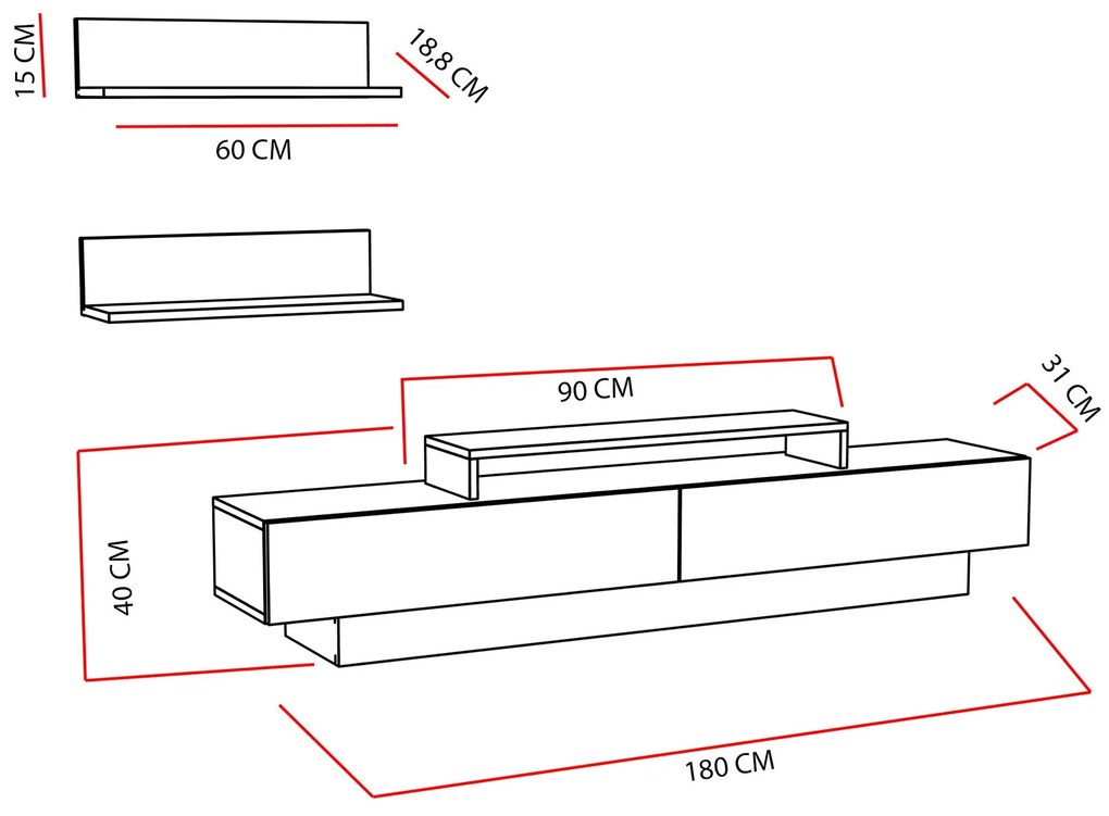 Móvel de TV Lusi – Branco e Córdoba – 180x31x40 cm + 2 Prateleiras de