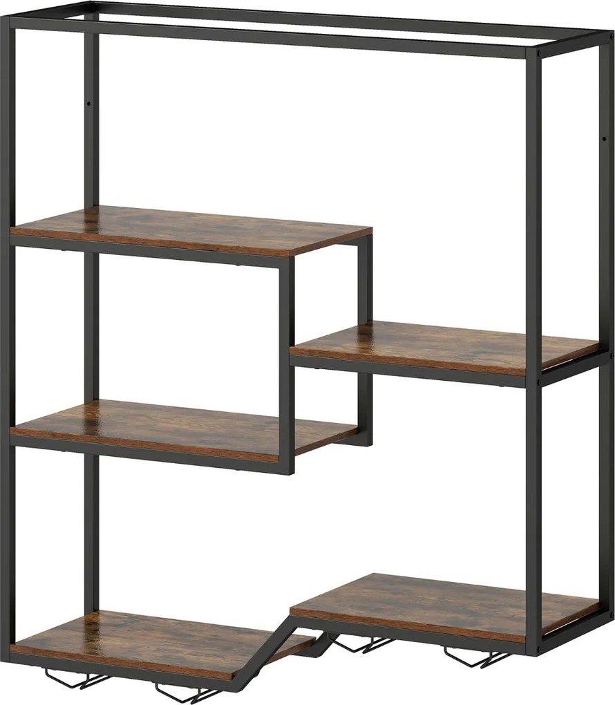 Garrafeira de parede para vinhos 102 x 30 x 112 cm com 6 prateleiras e suporte para copos Castanho rústico