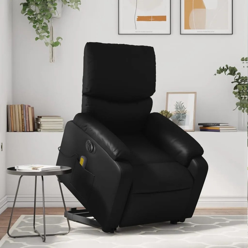 vidaXL Poltrona reclinável elevatória elétrica couro artificial preto