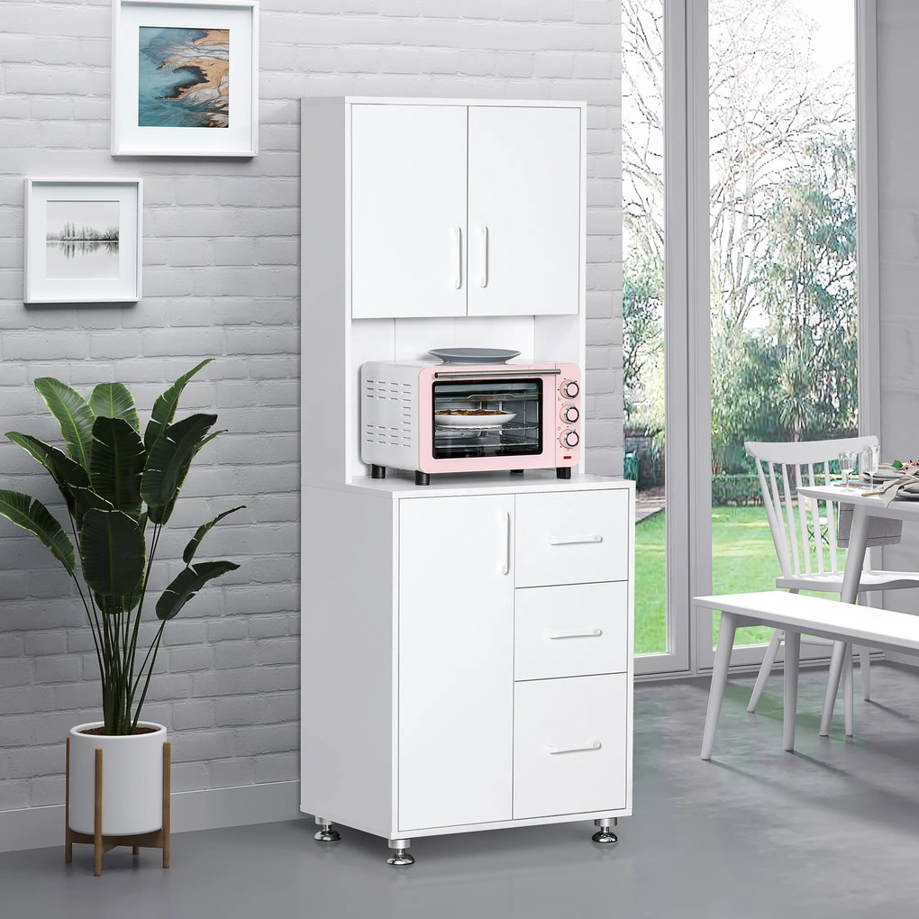 Armário cozinha 60 x 40 x 160 cm, com 3 portas, 3 gavetas e bancada, branco