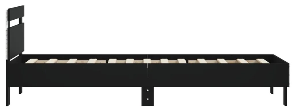 Estrutura de cama com cabeceira e luzes LED 90x200 cm preto