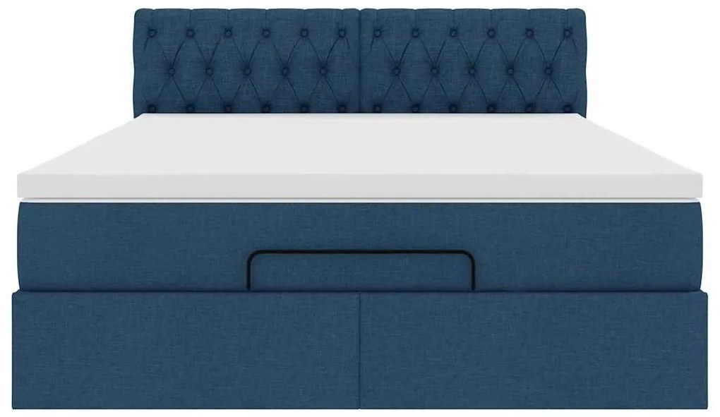 Estrutura de cama otomana com colchão tecido azul 140x200cm