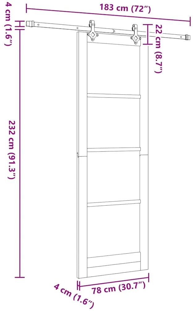 Porta Deslizante vidaXL com Conjunto de Acessórios Branca 78x232 cm Ma