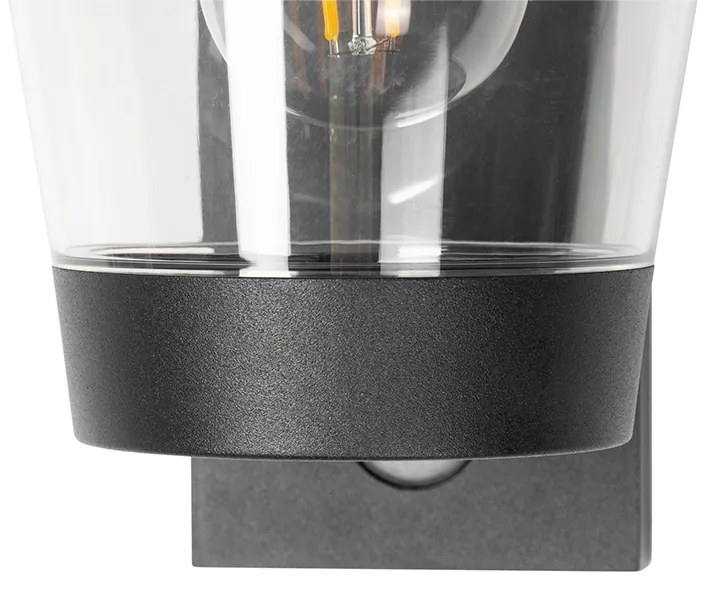Candeeiro de parede exterior preto IP44 com sensor de movimento - Joren