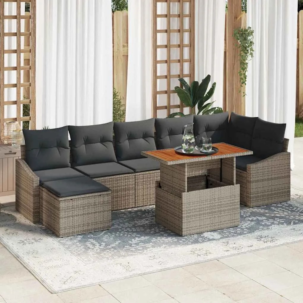 Conjunto de Sofá de Jardim de 8 Peças com Almofadas Cinza em Rattan Si