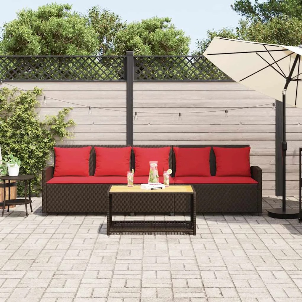Sofá de jardim com almofadões 5 lugares vime PE castanho
