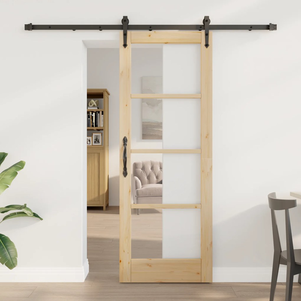 Conjunto de Porta Deslizante vidaXL com Kit de Hardware 73.5x198.5 cm Madeira Sólida de Pinho
