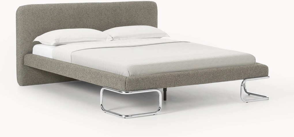 Cama estofada em bouclé com pernas de metal Olina